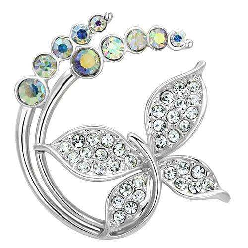 Alamode Imitation Rhodium White Metal Brooches with Top Grade Crystal in Aurora Borealis (Rainbow Effect) - Alamode - Flyclothing LLC