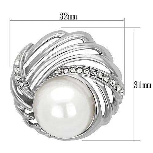 Alamode Imitation Rhodium White Metal Brooches with Synthetic Pearl in White - Alamode - Flyclothing LLC