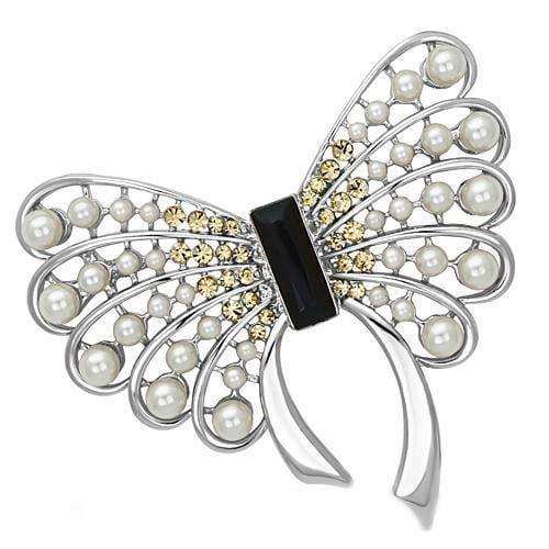 Alamode Imitation Rhodium White Metal Brooches with Synthetic Pearl in Jet - Alamode - Flyclothing LLC