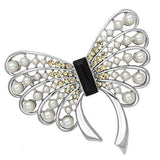 Alamode Imitation Rhodium White Metal Brooches with Synthetic Pearl in Jet - Alamode - Flyclothing LLC