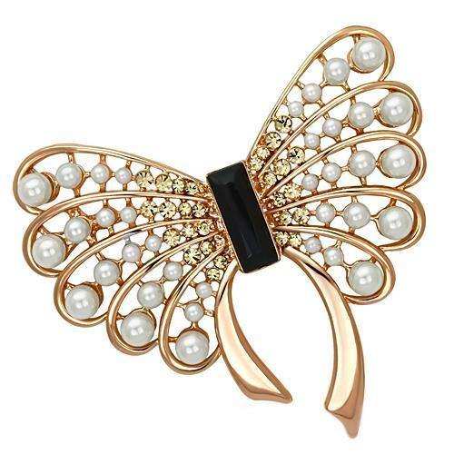 Alamode Flash Rose Gold White Metal Brooches with Synthetic Pearl in Jet - Alamode - Flyclothing LLC