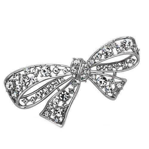 Alamode Imitation Rhodium White Metal Brooches with Top Grade Crystal in Clear - Alamode - Flyclothing LLC