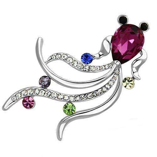 Alamode Imitation Rhodium White Metal Brooches with Synthetic Glass Bead in Fuchsia - Alamode - Flyclothing LLC
