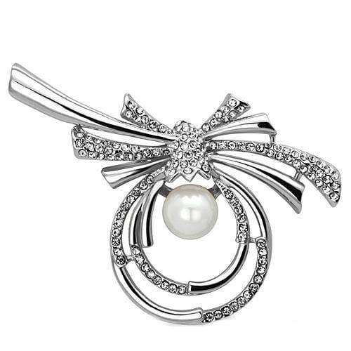 Alamode Imitation Rhodium White Metal Brooches with Synthetic Pearl in White - Alamode - Flyclothing LLC