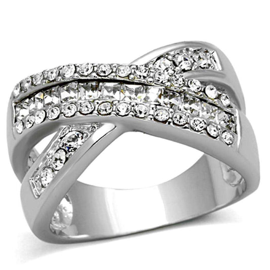 Alamode Rhodium Brass Ring with Top Grade Crystal in Clear - Alamode - Flyclothing LLC