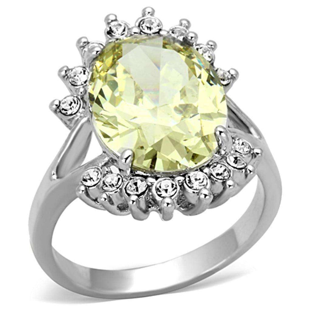 Alamode Rhodium Brass Ring with AAA Grade CZ in Apple Green color - Alamode - Flyclothing LLC