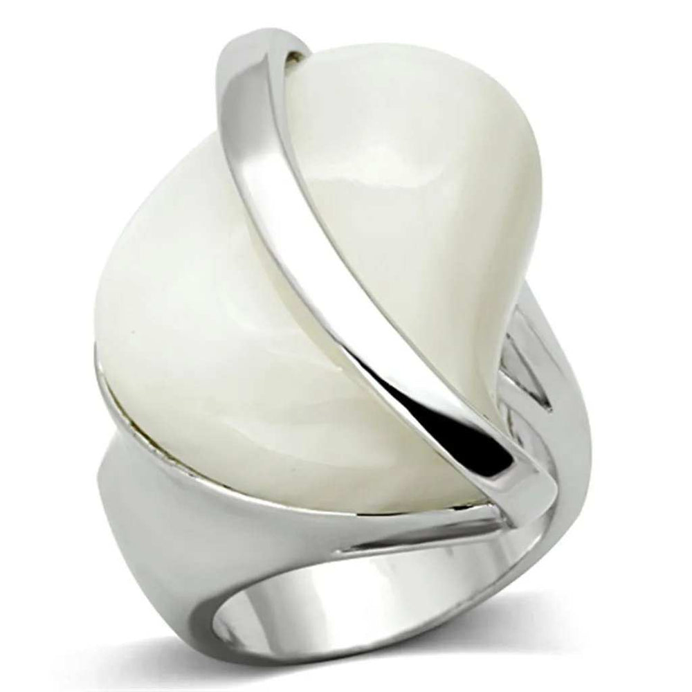 Alamode Rhodium Brass Ring with Synthetic Synthetic Stone in White - Alamode - Flyclothing LLC