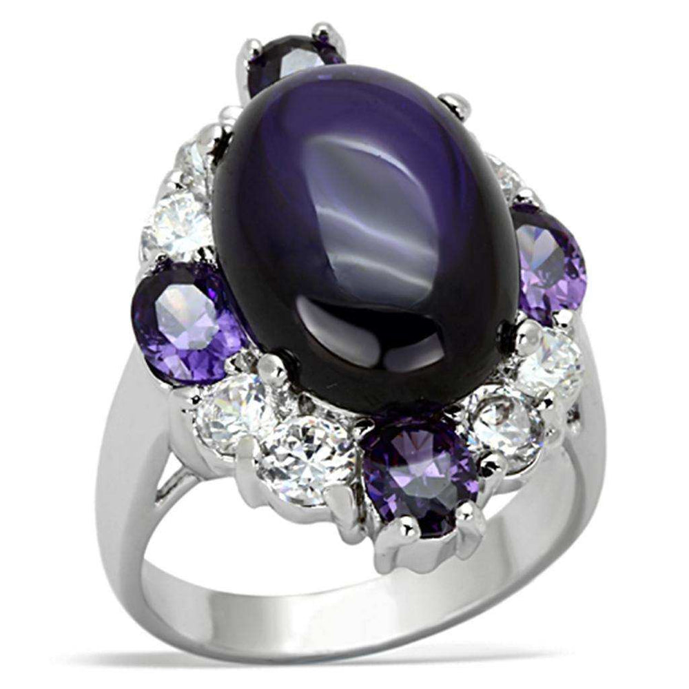 Alamode Rhodium Brass Ring with AAA Grade CZ in Fuchsia - Alamode - Flyclothing LLC