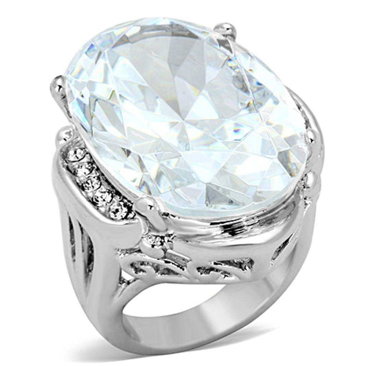 Alamode Rhodium Brass Ring with AAA Grade CZ in Clear - Alamode - Flyclothing LLC