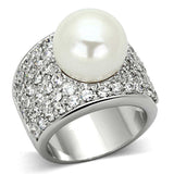 Alamode Rhodium Brass Ring with Synthetic Pearl in White - Alamode - Flyclothing LLC