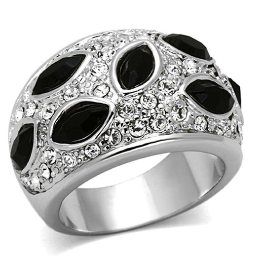 Alamode Rhodium Brass Ring with Synthetic Cat Eye in Jet - Alamode - Flyclothing LLC