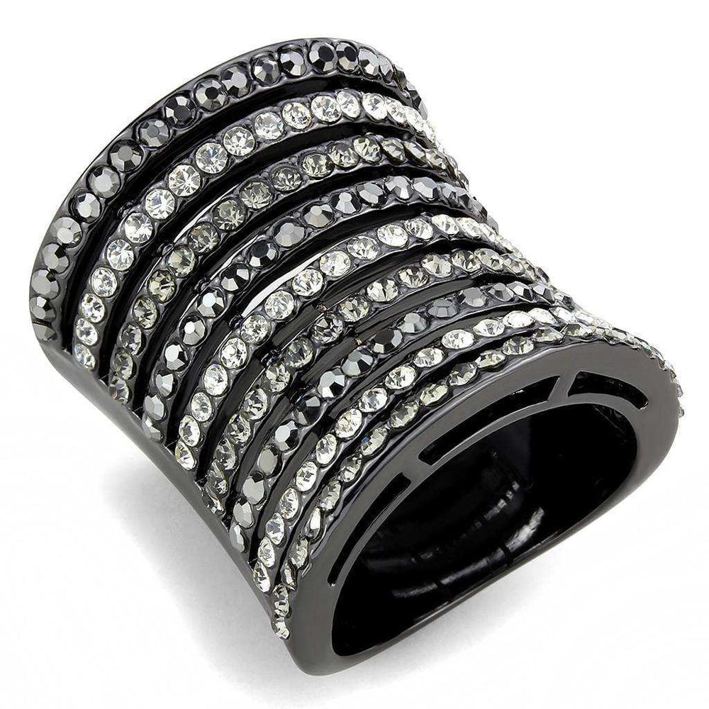 Alamode Ruthenium Brass Ring with Top Grade Crystal in Black Diamond - Alamode - Flyclothing LLC