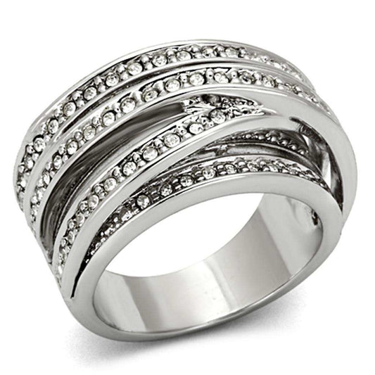 Alamode Rhodium Brass Ring with Top Grade Crystal in Clear - Alamode - Flyclothing LLC