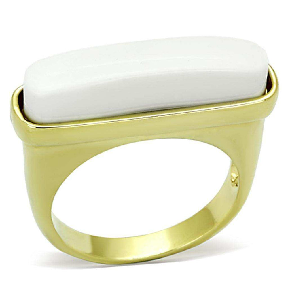 Alamode Gold Brass Ring with Synthetic Synthetic Stone in White - Alamode - Flyclothing LLC