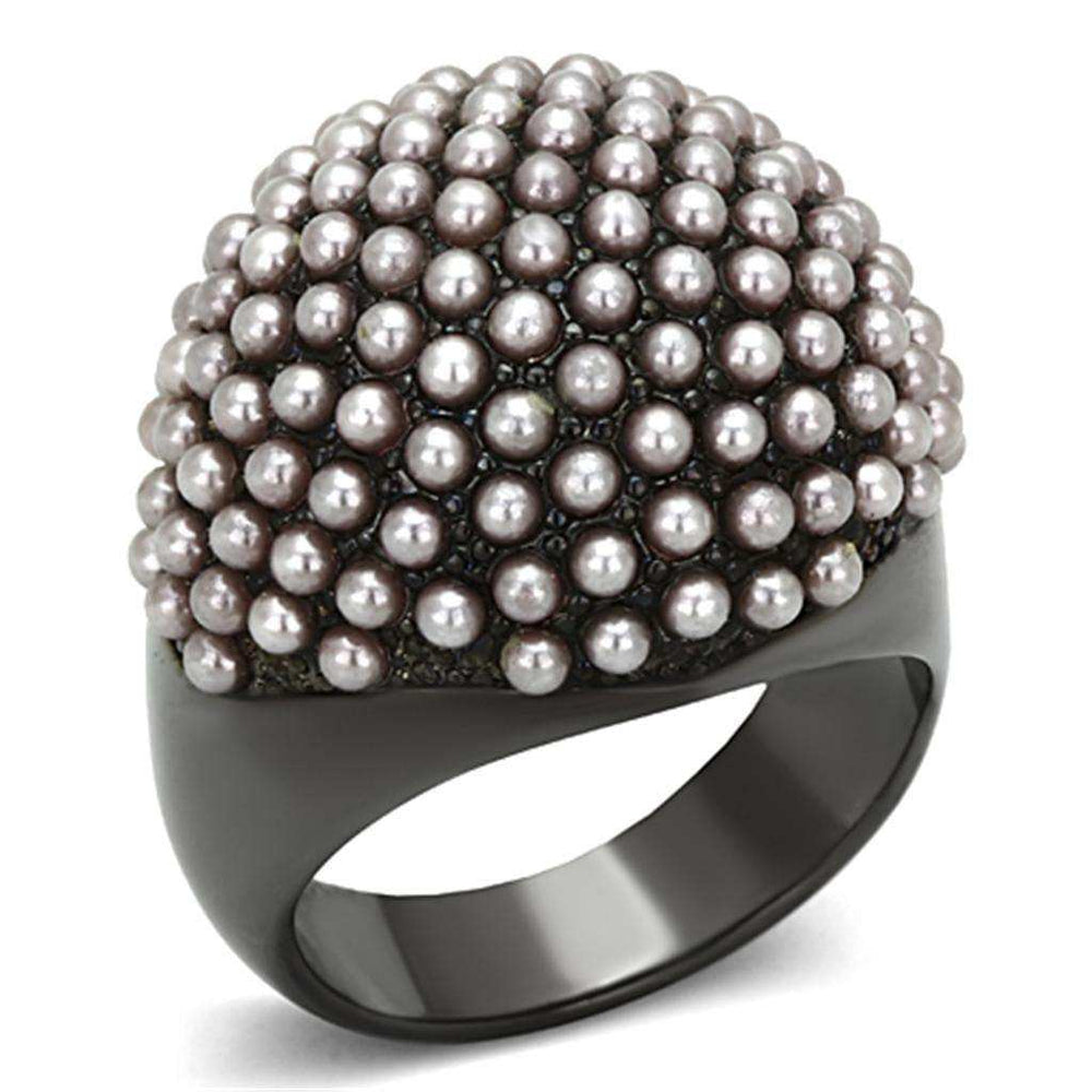Alamode TIN Cobalt Black Brass Ring with Synthetic Pearl in Light Amethyst - Alamode - Flyclothing LLC