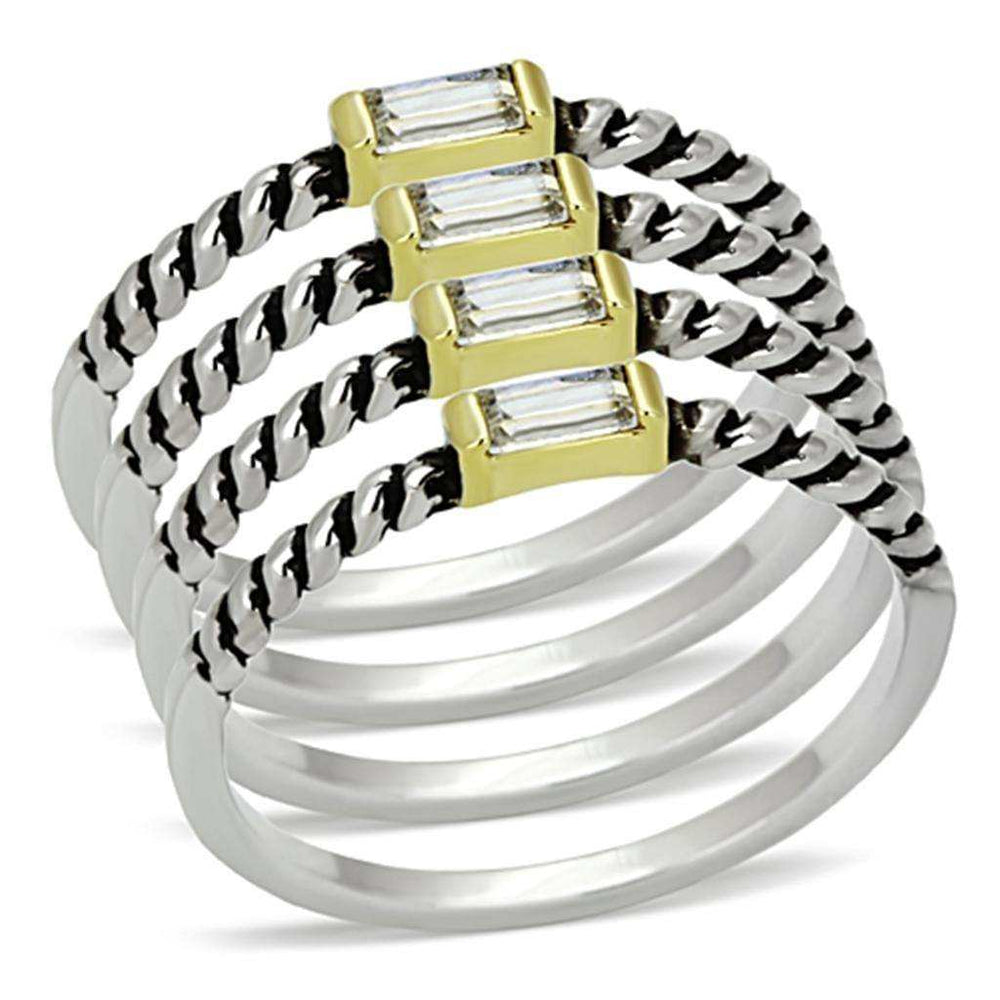 Alamode Reverse Two-Tone Brass Ring with Top Grade Crystal in Clear - Alamode - Flyclothing LLC