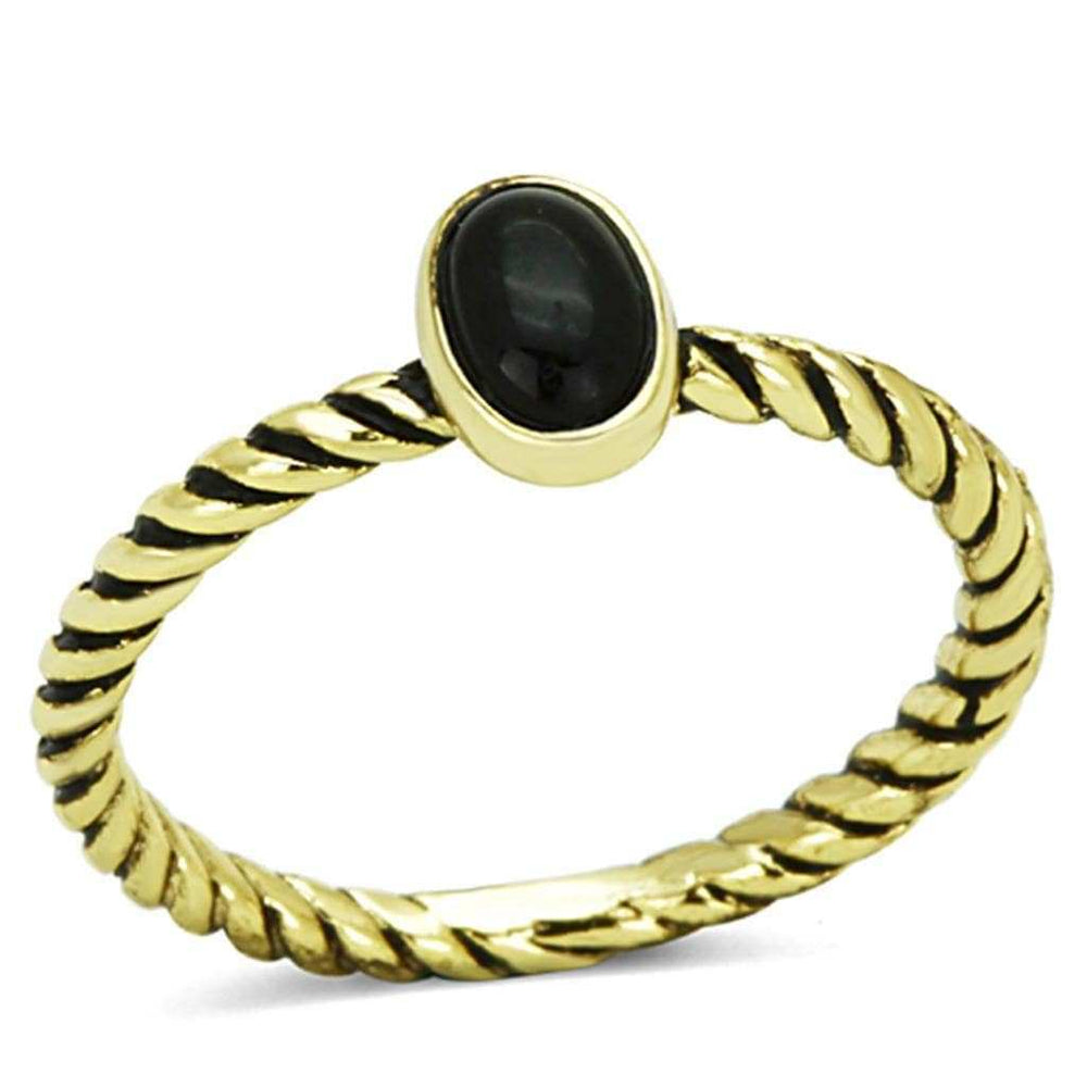 Alamode Gold Brass Ring with Synthetic Onyx in Jet - Alamode - Flyclothing LLC