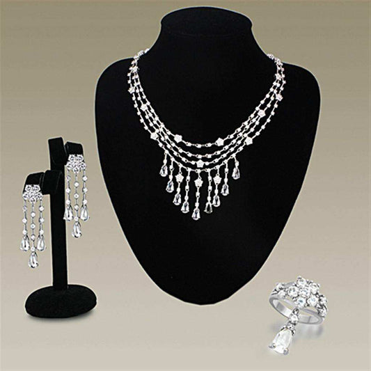 Alamode Rhodium Brass Jewelry Sets with AAA Grade CZ in Clear - Alamode - Flyclothing LLC