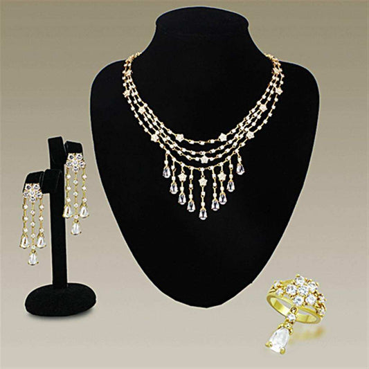Alamode Gold Brass Jewelry Sets with AAA Grade CZ in Clear - Alamode - Flyclothing LLC