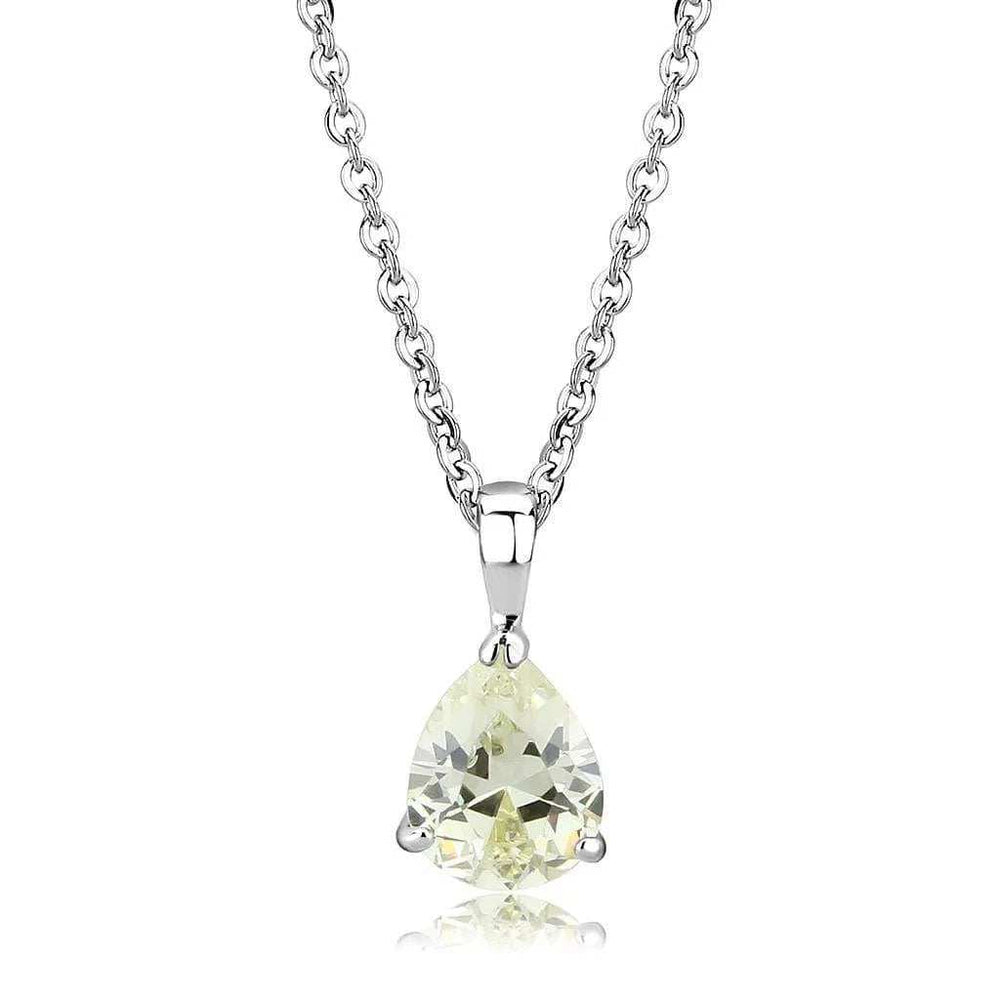 Alamode Rhodium Brass Chain Pendant with AAA Grade CZ in Citrine Yellow - Alamode - Flyclothing LLC