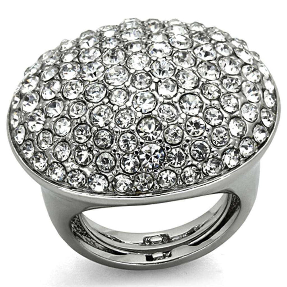 Alamode Rhodium Brass Ring with Top Grade Crystal in Clear - Alamode - Flyclothing LLC
