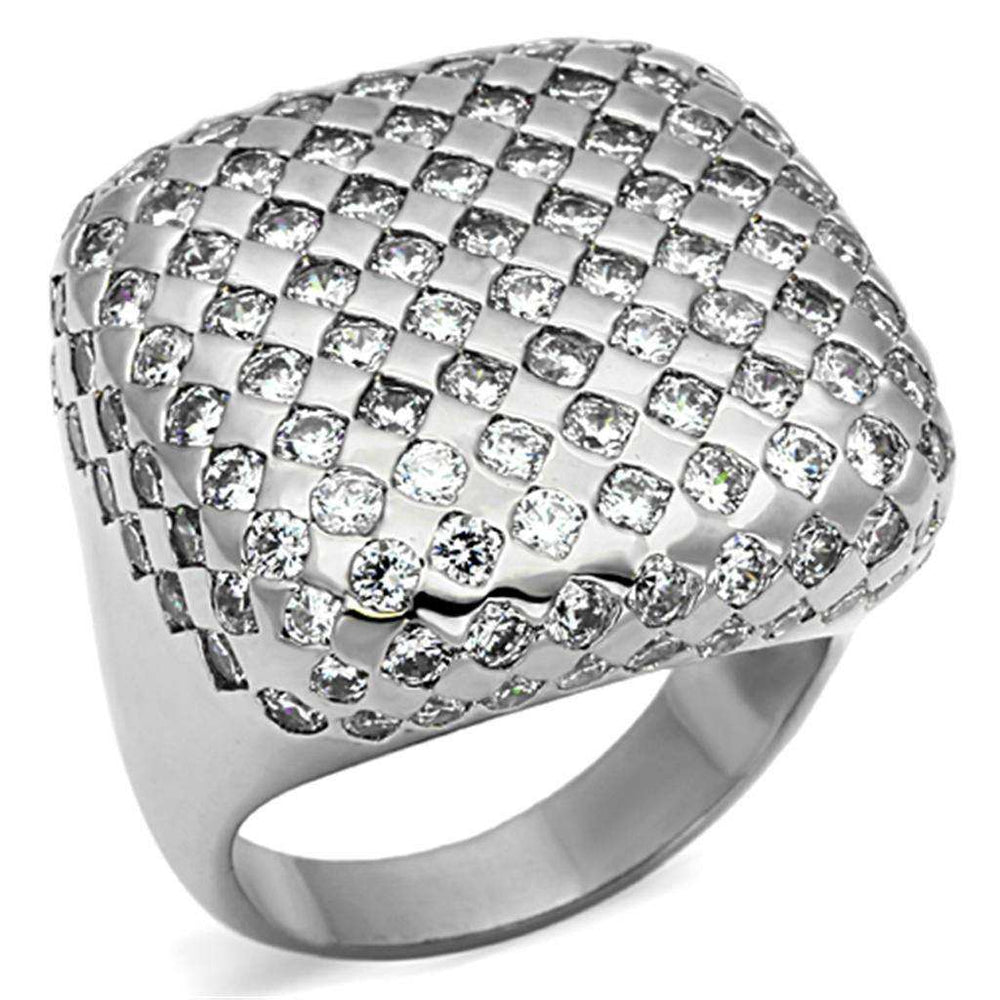Alamode Rhodium Brass Ring with AAA Grade CZ in Clear - Alamode - Flyclothing LLC