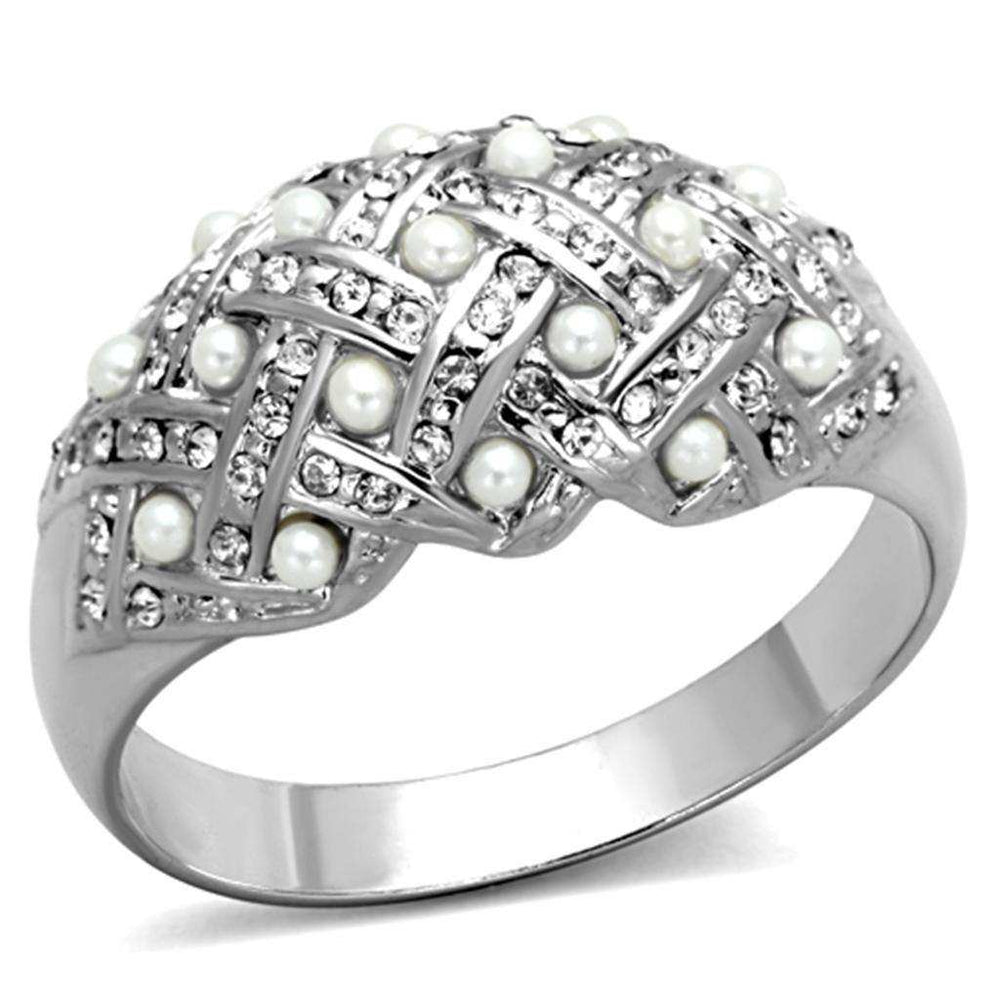 Alamode Rhodium Brass Ring with Synthetic Pearl in White - Alamode - Flyclothing LLC