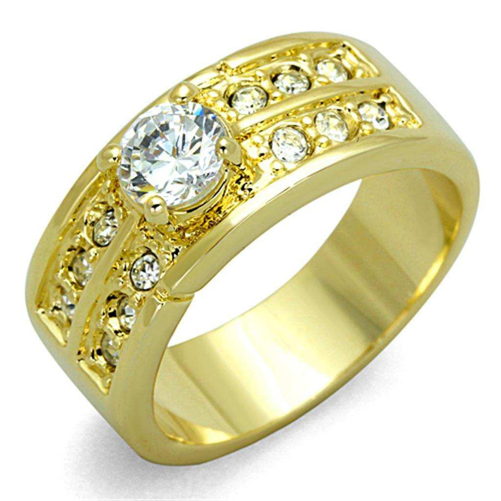 Alamode Gold Brass Ring with AAA Grade CZ in Clear - Alamode - Flyclothing LLC