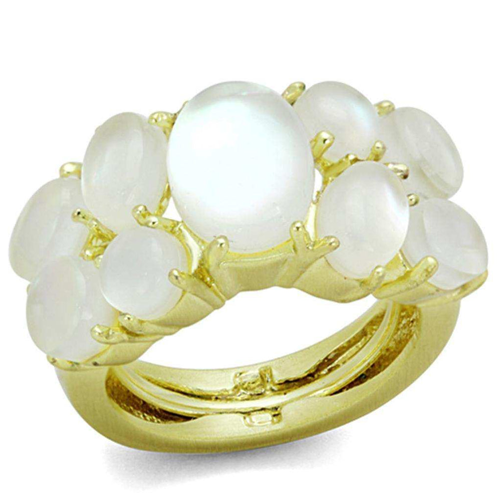 Alamode Gold Brass Ring with Synthetic Cat Eye in Aurora Borealis (Rainbow Effect) - Alamode - Flyclothing LLC