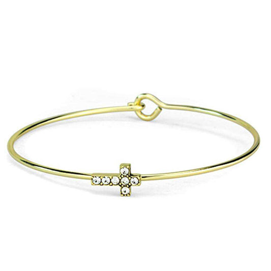 Alamode Gold Brass Bangle with Top Grade Crystal in Clear - Alamode - Flyclothing LLC