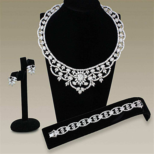 Alamode Rhodium Brass Jewelry Sets with AAA Grade CZ in Clear - Alamode - Flyclothing LLC