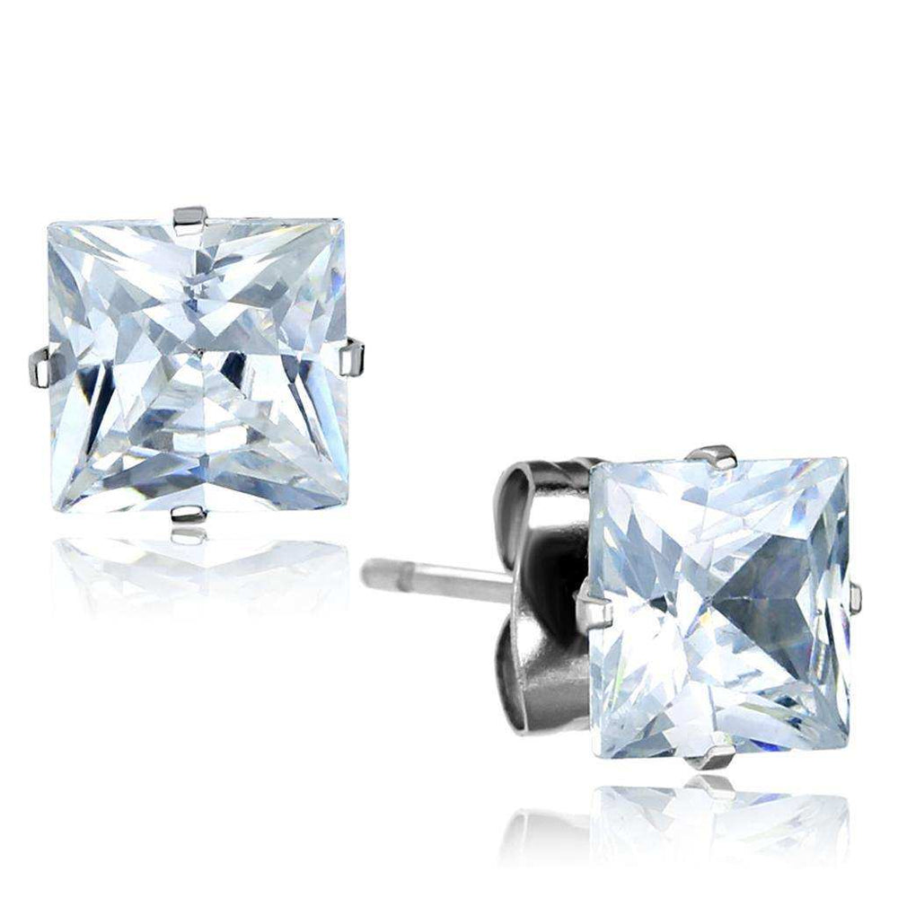Alamode High polished (no plating) Stainless Steel Earrings with AAA Grade CZ in Clear - Alamode - Flyclothing LLC