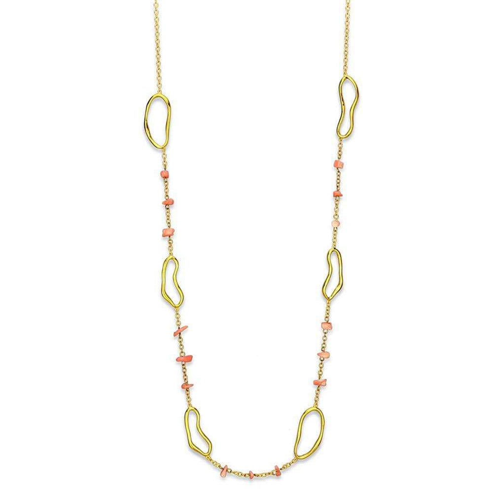 Alamode Gold Brass Necklace with Semi-Precious Coral in Rose - Alamode - Flyclothing LLC