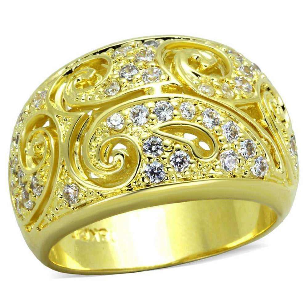Alamode Gold Brass Ring with AAA Grade CZ in Clear - Alamode - Flyclothing LLC