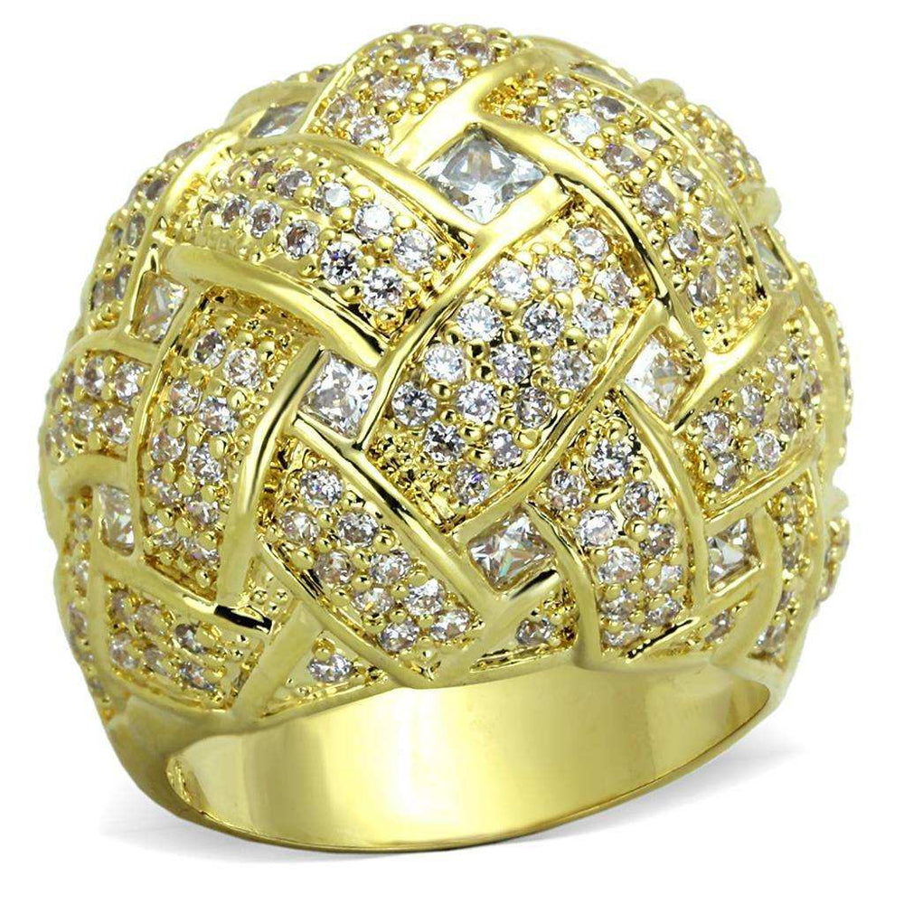 Alamode Gold Brass Ring with AAA Grade CZ in Clear - Alamode - Flyclothing LLC