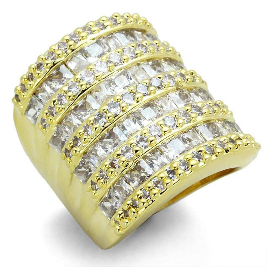 Alamode Gold Brass Ring with AAA Grade CZ in Clear - Alamode - Flyclothing LLC