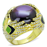 Alamode Gold Brass Ring with AAA Grade CZ in Amethyst - Alamode - Flyclothing LLC