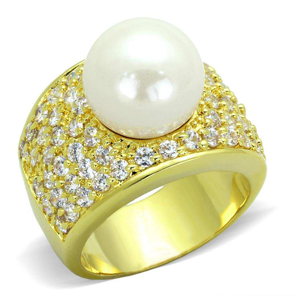 Alamode Gold Brass Ring with Synthetic Pearl in White - Alamode - Flyclothing LLC