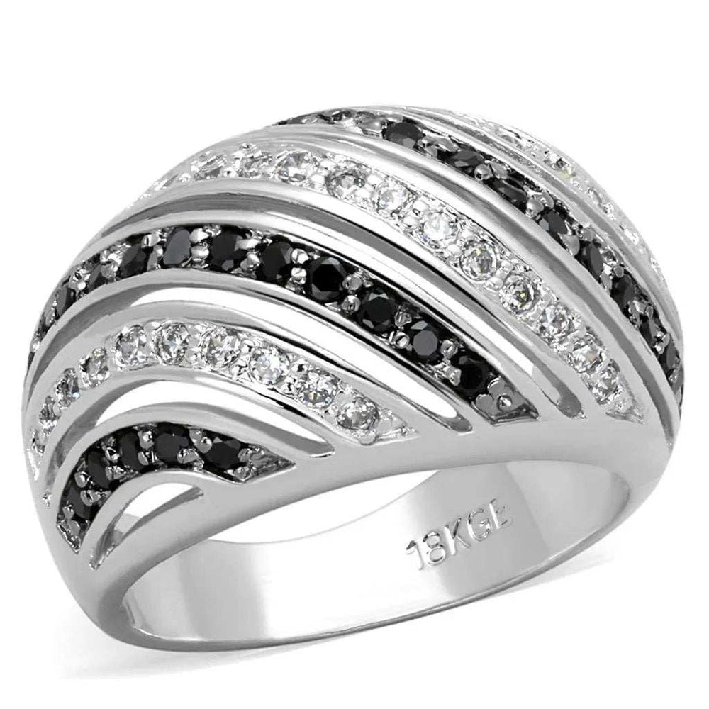 Alamode Rhodium + Ruthenium Brass Ring with AAA Grade CZ in Black Diamond - Alamode - Flyclothing LLC