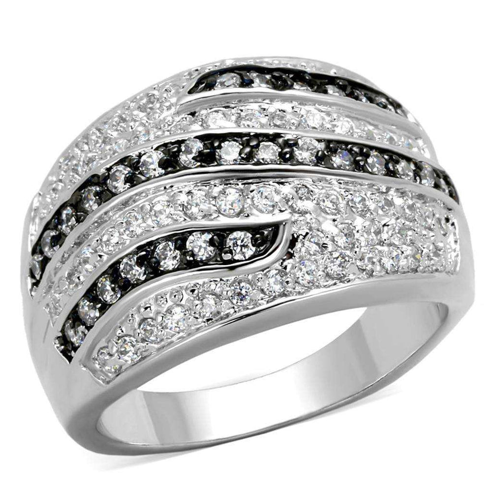 Alamode Rhodium + Ruthenium Brass Ring with AAA Grade CZ in Clear - Alamode - Flyclothing LLC