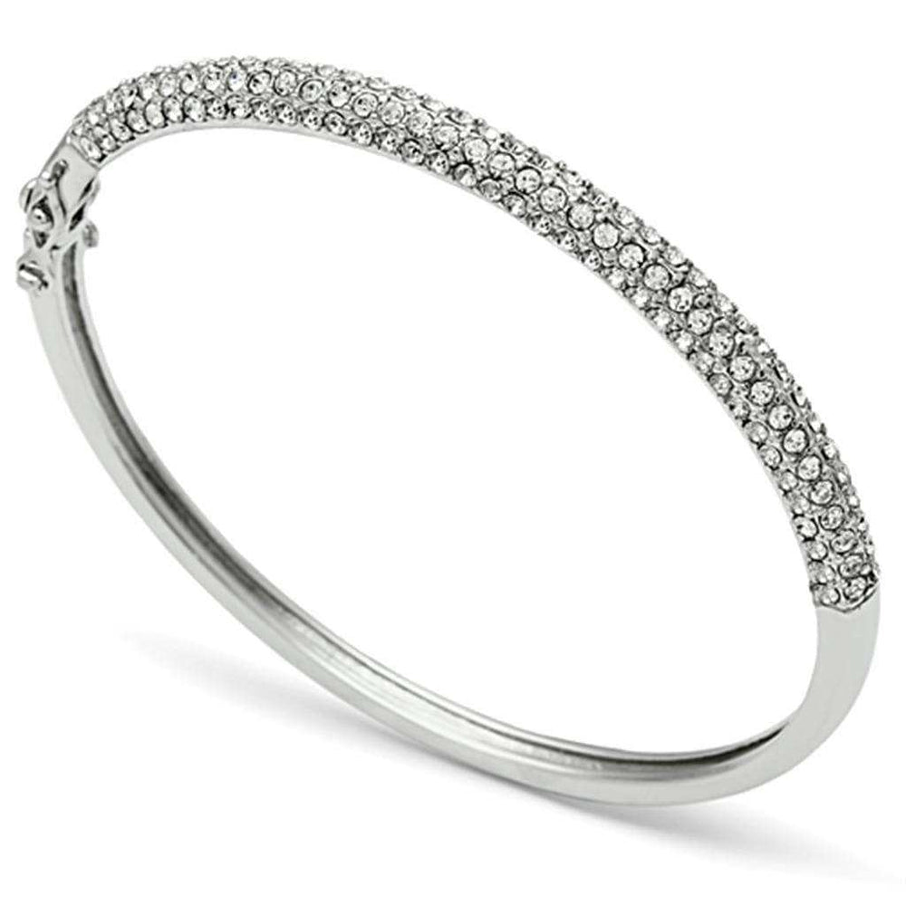Alamode Rhodium Brass Bangle with Top Grade Crystal in Clear - Alamode - Flyclothing LLC