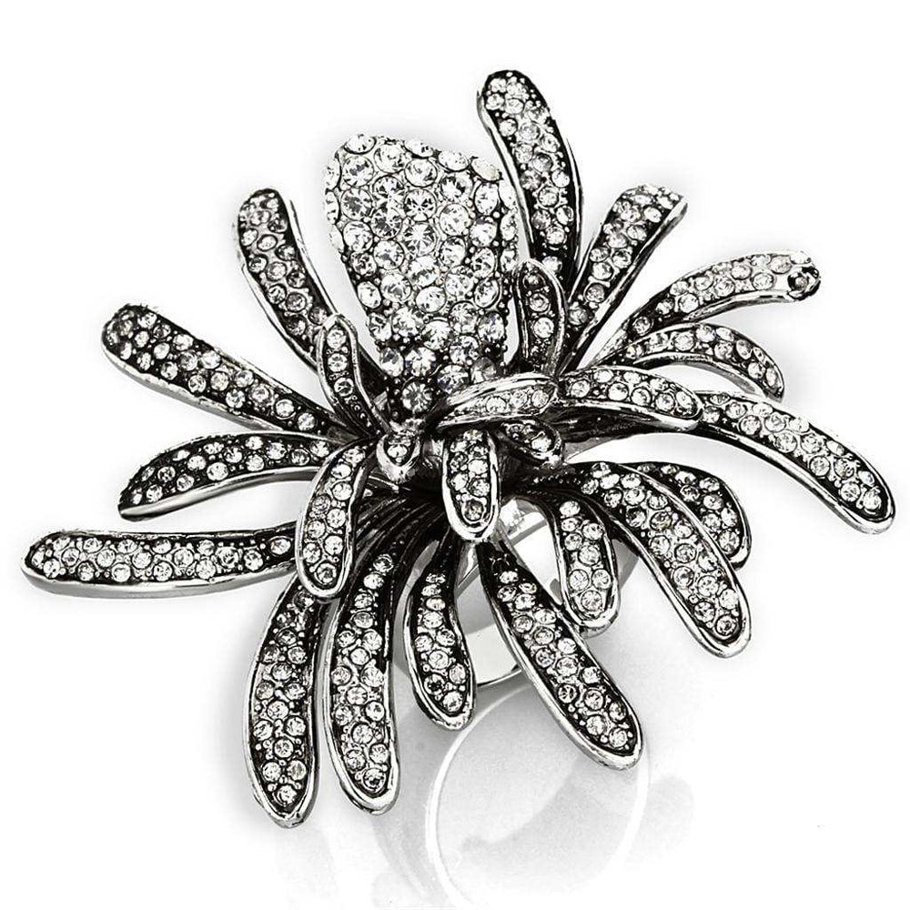 Alamode Rhodium Brass Ring with Top Grade Crystal in Clear - Alamode - Flyclothing LLC