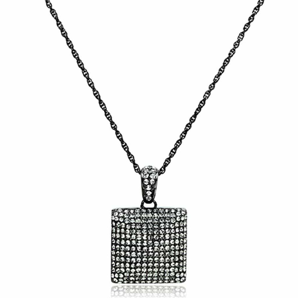 Alamode TIN Cobalt Black Brass Chain Pendant with Top Grade Crystal in Black Diamond - Alamode - Flyclothing LLC