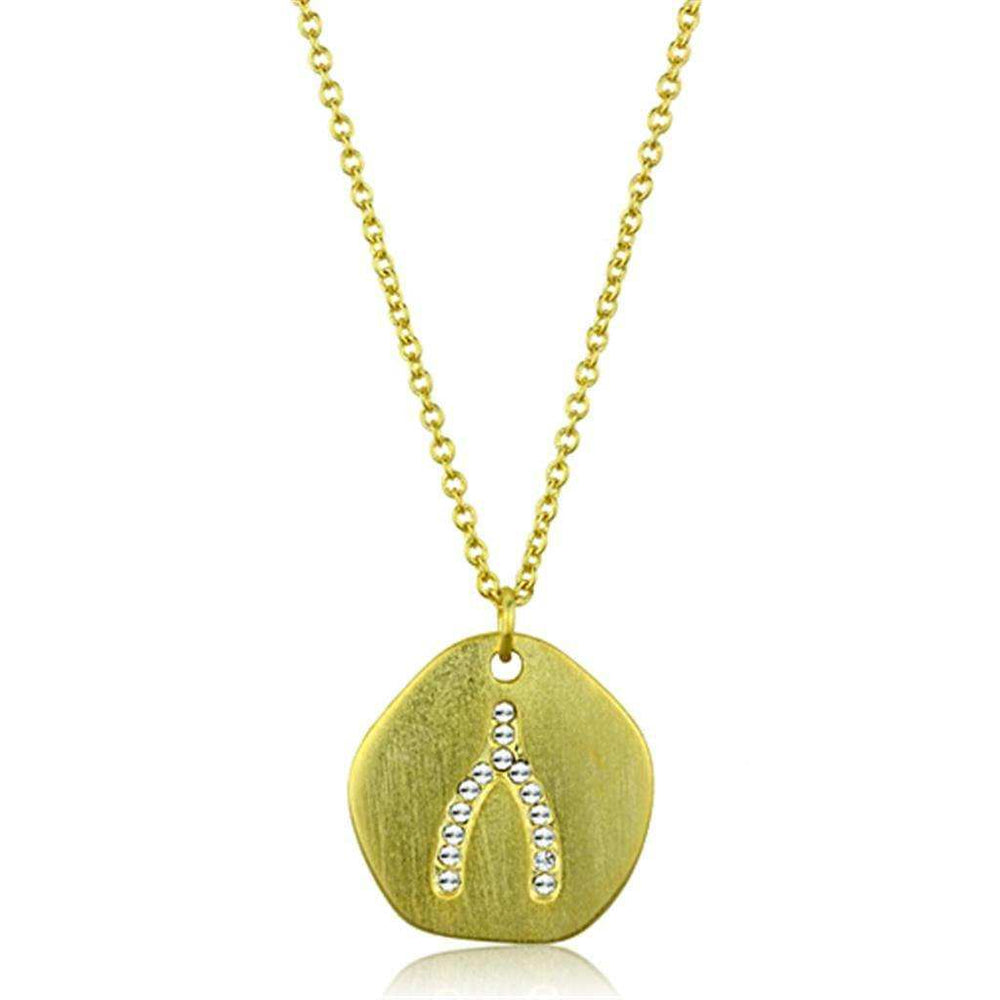 Alamode Gold & Brush Brass Chain Pendant with Top Grade Crystal in Clear - Alamode - Flyclothing LLC