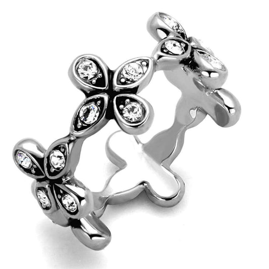 Alamode Rhodium Brass Ring with Top Grade Crystal in Clear - Alamode - Flyclothing LLC