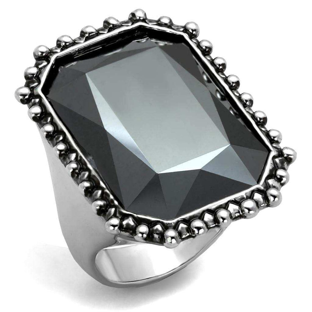 Alamode Rhodium Brass Ring with Top Grade Crystal in Hematite - Alamode - Flyclothing LLC