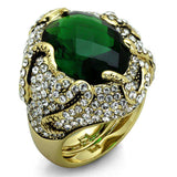 Alamode Flash Gold Brass Ring with Synthetic Synthetic Glass in Emerald - Alamode - Flyclothing LLC