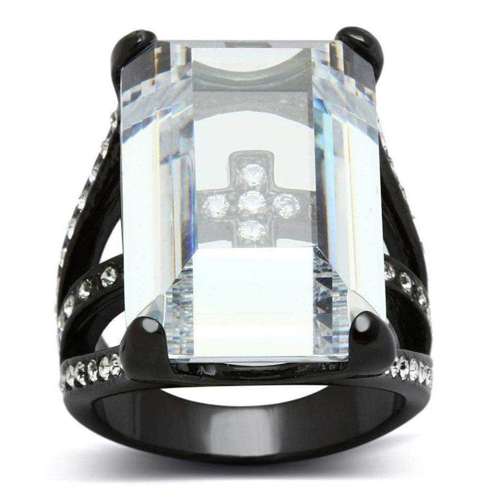 Alamode TIN Cobalt Black Brass Ring with AAA Grade CZ in Clear - Alamode - Flyclothing LLC