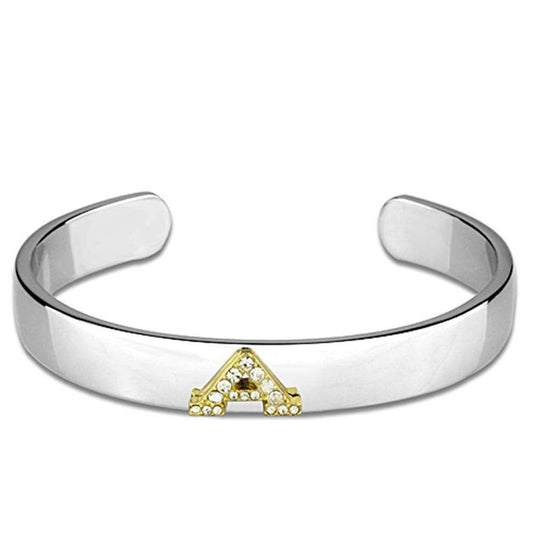 Alamode Reverse Two-Tone White Metal Bangle with Top Grade Crystal in Clear - Alamode - Flyclothing LLC