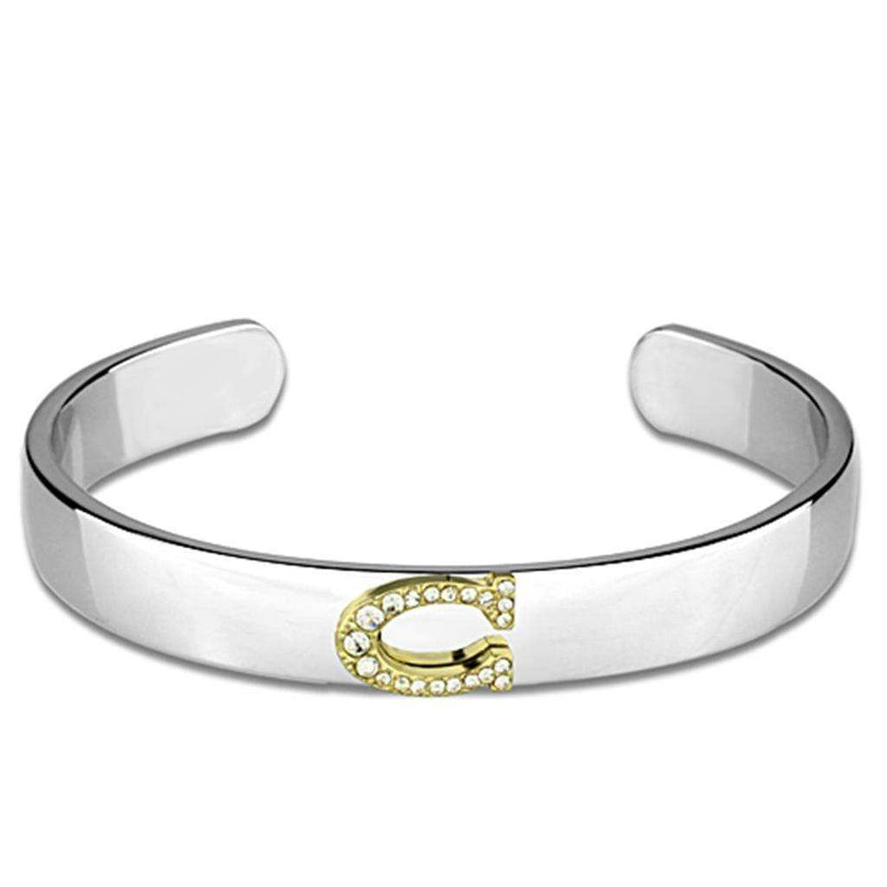 Alamode Reverse Two-Tone White Metal Bangle with Top Grade Crystal in Clear - Alamode - Flyclothing LLC
